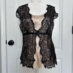 Alfani Black Lace Overlay Top with Nude Satin Insert Romantic Size 10 Petite